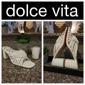 Dolce Vita White Woven Leather Square Toe Sandals